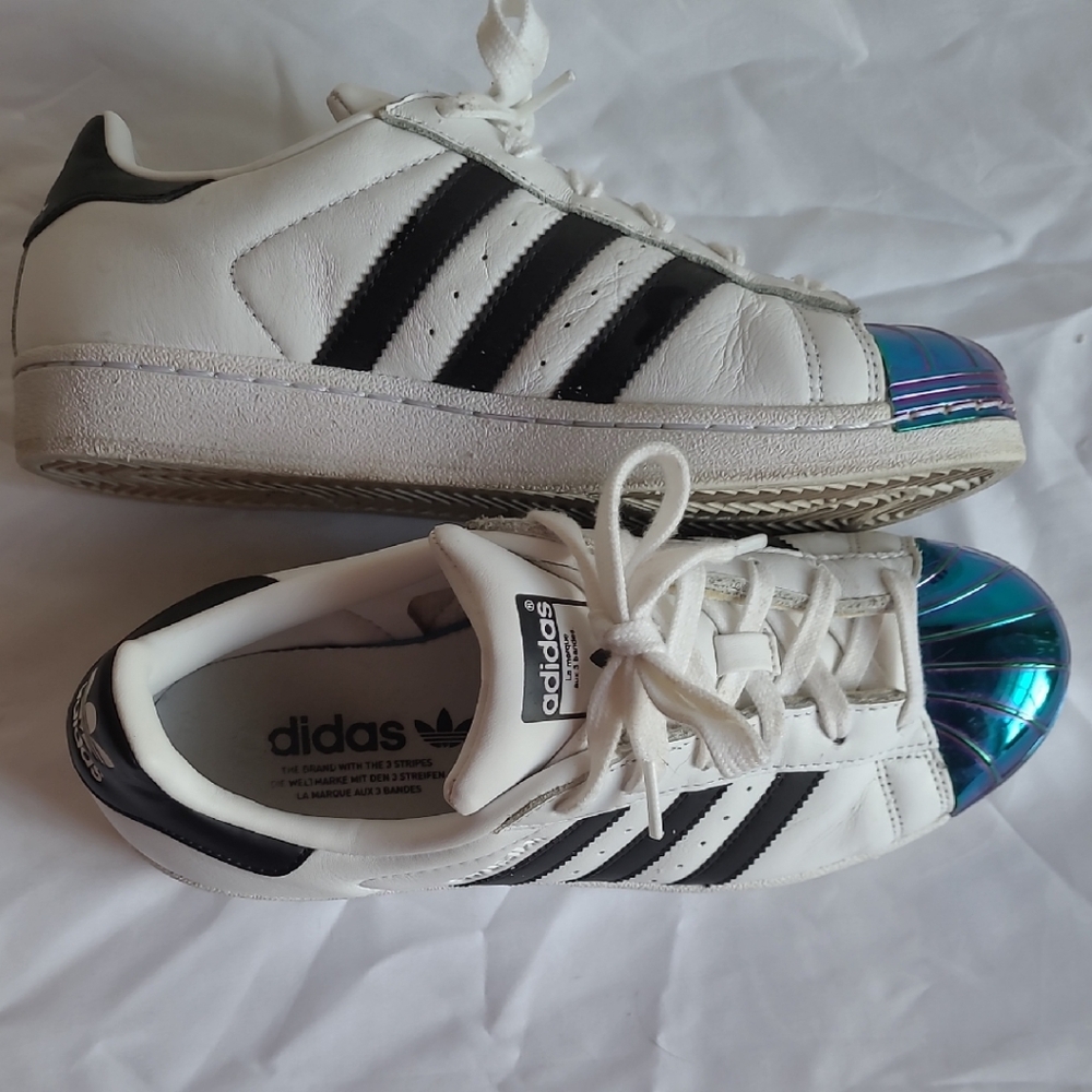 Adidas Shell Toe White and Black Sneakers with Mirrored Toe
